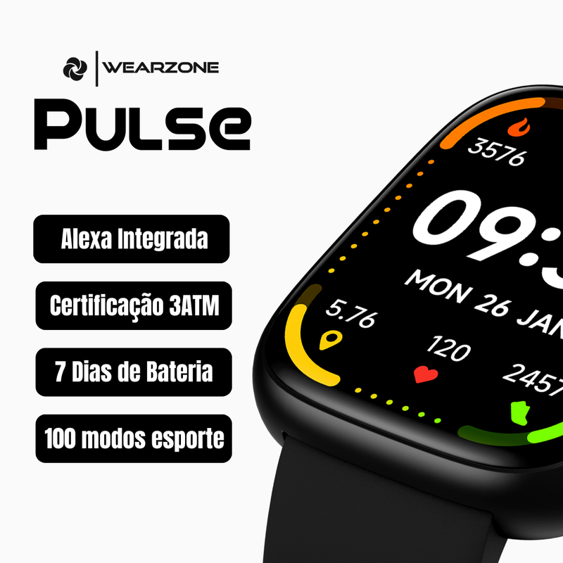 PULSE WEARZONE |Smartwatch para seu dia a dia|A Prova D'água, ALEXA integrada, Até 7 Dias de Bateria